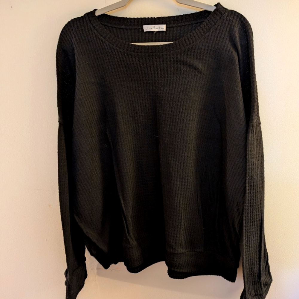 Nine Britton Madrona Waffle Knit Top, XXL, black